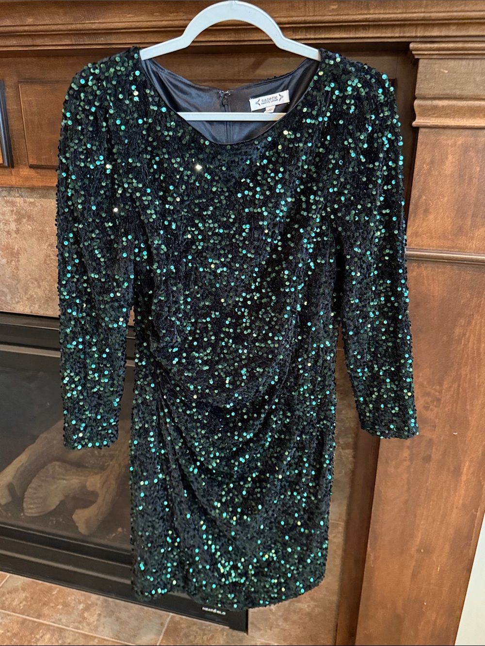 Long sleeve dark green sequin mini dress size 10 cocktail formal black tie